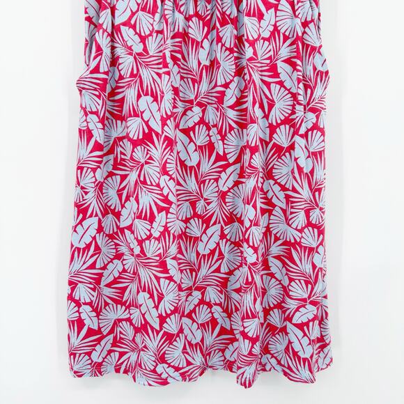 Boden Lola Jersey Dress Red Blue Leaf Print V-Neck Ruched Pockets Womens Size 2P - Picture 5 of 12